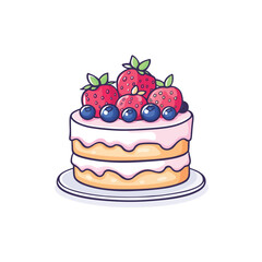 colorful delicious cake with strawberries isolated vector illustration