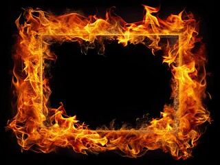 Enhance your artistic presentations with a dynamic fire frame on a rich black background, merging vibrant energy and abstract creativity for stunning visual effects.