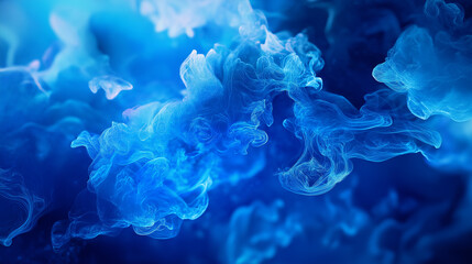 Obraz premium A blue sky with a cloud that looks like a dragon. The sky is filled with blue smoke and the dragon is surrounded by it
