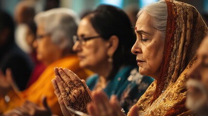 A gathering of diverse religious communities, sharing prayers, rituals, and songs in a multi-faith ceremony.