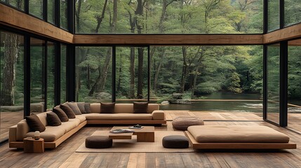 Contemporary open-plan living room with sleek furniture and a spacious, minimalist look