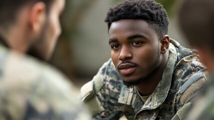 Obraz premium A mental health initiative supporting veterans in coping with trauma, providing counseling and peer support.