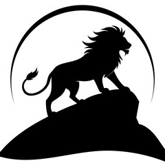 Lion climbing a hill black silhouette vector art illustration