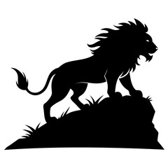 Lion climbing a hill black silhouette vector art illustration