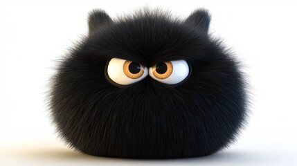 A black, fluffy, grumpy character with large, glaring eyes, humorously expressing irritation and displeasure