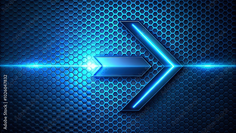 Poster abstract blue arrow speed direction on hexagon mesh design for modern futuristic background