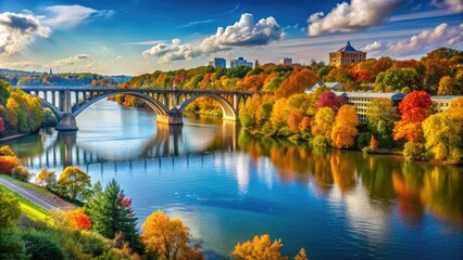 Enjoy stunning Potomac River vistas near Georgetown Park, featuring the Key Bridge illuminated by sunlight on a beautiful early fall afternoon.
