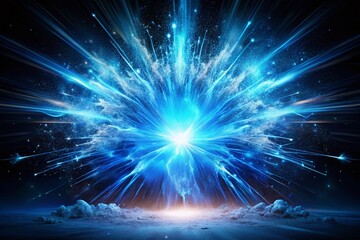 Fototapeta premium Abstract Blue Explosion with Sparks on Black Background - Stunning Landscape Photography