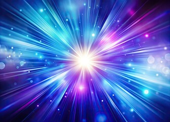 Fototapeta premium Ethereal blue wisps dance in a serene background, complemented by a purple jade stream and radiant white light bursts, creating perfect copy space for your message.