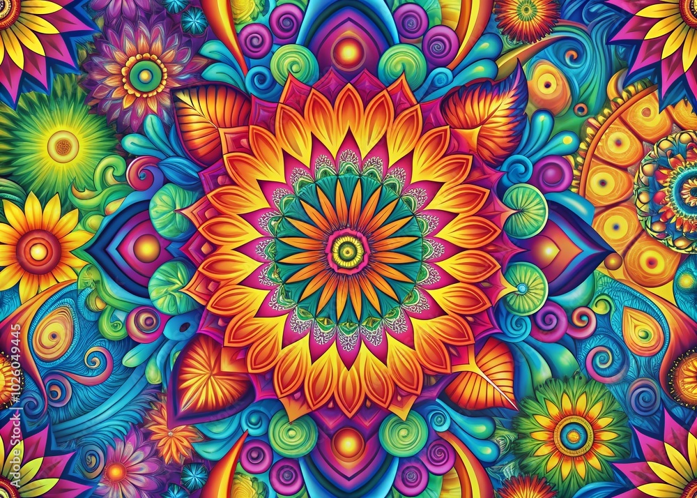 Poster abstract psychedelic vector pattern - colorful repeating trippy texture for low light photography