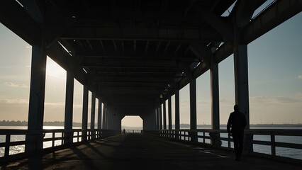 Lone Silhouette on an Empty Bridge at Dusk