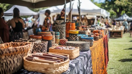 A traditional crafts fair showcasing handmade goods that reflect the cultural heritage of diverse communities.