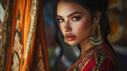 Obraz premium Culturally diverse young woman portrait with traditional and modern fusion