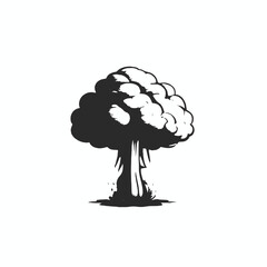 A black silhouette illustration of a mushroom cloud explosion