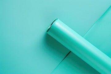 Roll of turquoise craft paper on a smooth turquoise surface