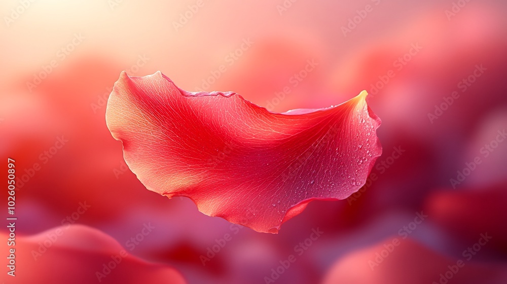 Poster single rose petal floating gracefully an abstract gradient of red and pink creating a romantic and e