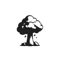 A black silhouette illustration of a mushroom cloud explosion
