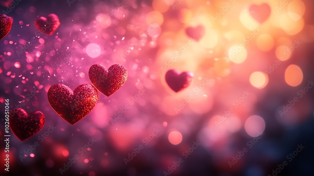 Poster heartshaped bokeh lights creating dreamy gradient background in soft pink and red hues perfect for a