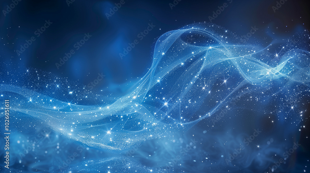 Aufkleber glowing abstract wave of light with sparkling stars on a dark background..