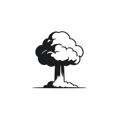 A black silhouette illustration of a mushroom cloud explosion