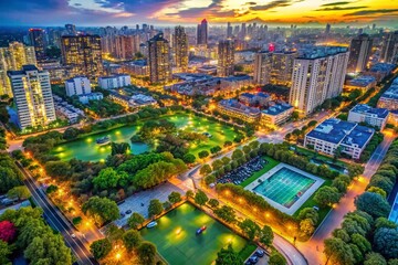 Fototapeta premium Aerial Photography of Urban Landscapes with Diverse Activities and Natural Elements