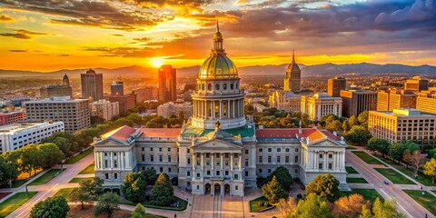 Aerial Sunrise View of Colorado State Capitol Building in Denver - Architectural Photography