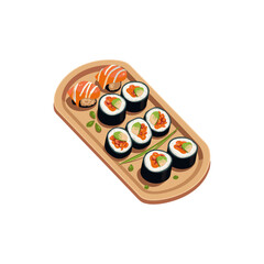 Sushi Roll Platter with Soy Sauce vector illustration