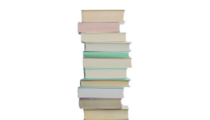 Pile of closed books, back to school concept. Stacked books isolated on transparent background