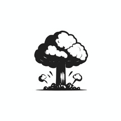 A black silhouette illustration of a mushroom cloud explosion