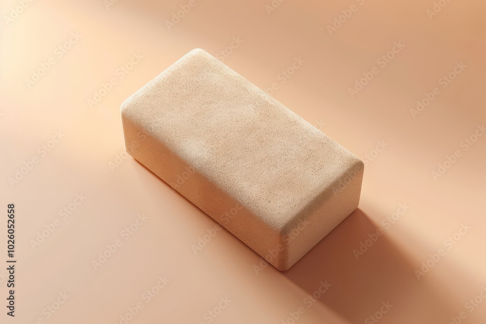 Poster simple beige foam block on a soft peach background in a minimalist setting
