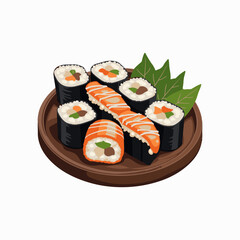 Sushi Roll Platter with Soy Sauce vector illustration
