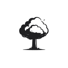 A black silhouette illustration of a mushroom cloud explosion