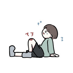 膝を怪我して泣いている男の子