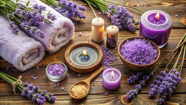 Experience tranquility in a lavender-infused spa, where soothing aromatherapy essentials create a peaceful atmosphere, inviting deep relaxation and rejuvenation for your senses.
