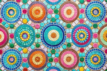 Explore a seamless Scandinavian geometric mosaic design showcasing gentle pastel circles and squares, perfect for minimalistic aesthetics, enhancing tranquility and contemporary style in your decor.