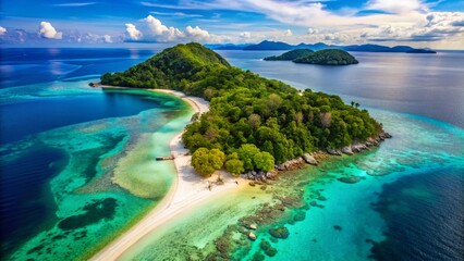 Fototapeta premium Aerial View of Rawa Island's Stunning White Sandy Beach in Malaysia - Tropical Paradise Photography