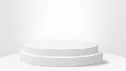 White clean background. realistic white cylinder pedestal podium. vector rendering geometric forms design. minimal scene. production stage showcase, mockup product display.