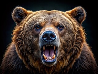 Obraz premium Angry Bear Portrait in Minimalist Style on Black Background for Wildlife Photography