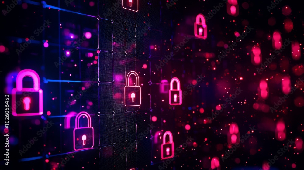 Aufkleber a vibrant digital design featuring abstract locks and colorful light patterns, symbolizing cybersecu