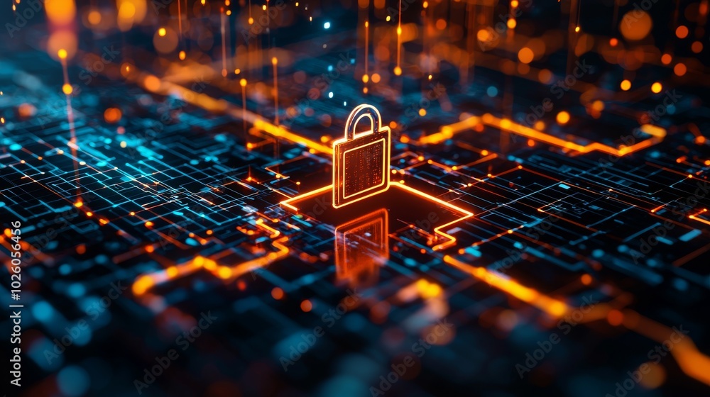 Aufkleber a glowing padlock symbol amidst a digital network, representing cybersecurity and data protection in