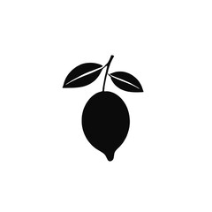 A black silhouette of a lemon with leaves 