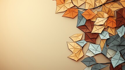 Geometric Autumnal Leaf Arrangement on a Neutral Background