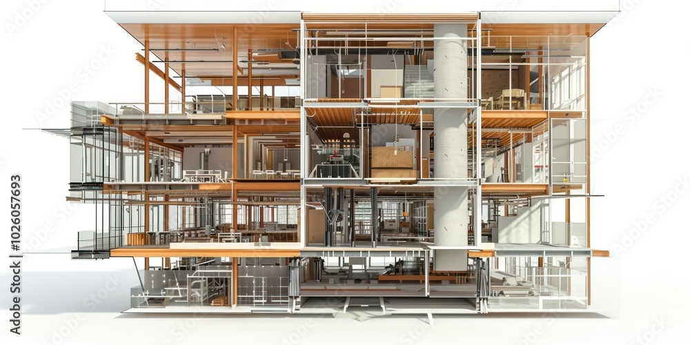 Poster cross-sectional exploded view of a building structure.