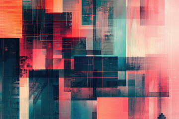 close up horizontal illustration of an abstract glowing layered geometric background