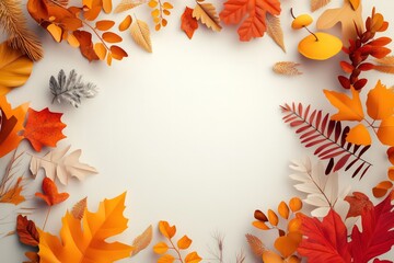 a decoration of a photo on the theme of fall, autumn, leafs, the decoration is all over the sides, no content in the middle, solid background, white background