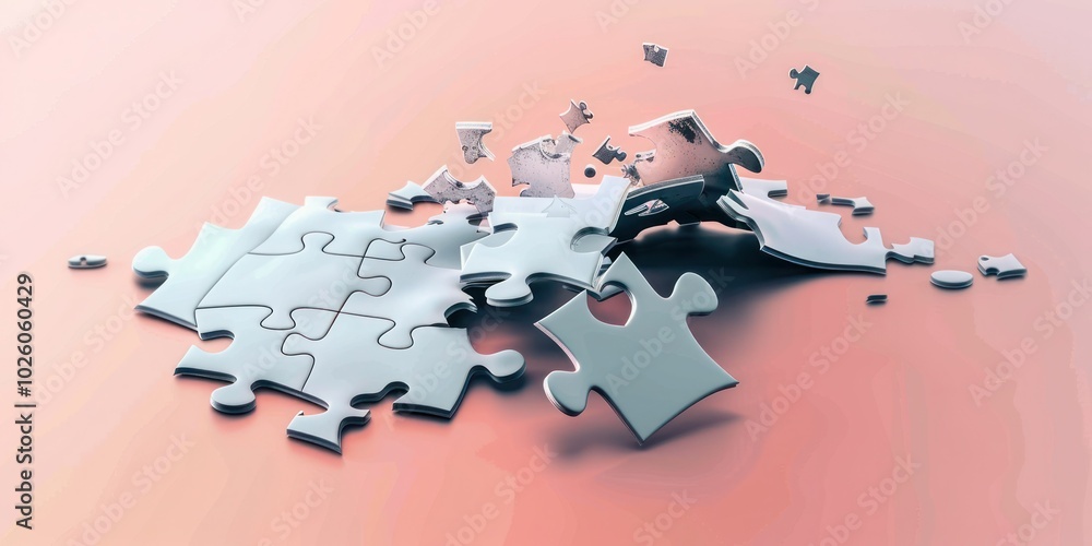 Poster Exploded view of a puzzle showing separate pieces floating apart.