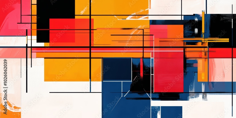 Poster Grid emotions unleashed through structured forms and vibrant brushstrokes