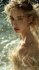 Obraz premium A Woman in Water with Blonde Hair and Golden Dress