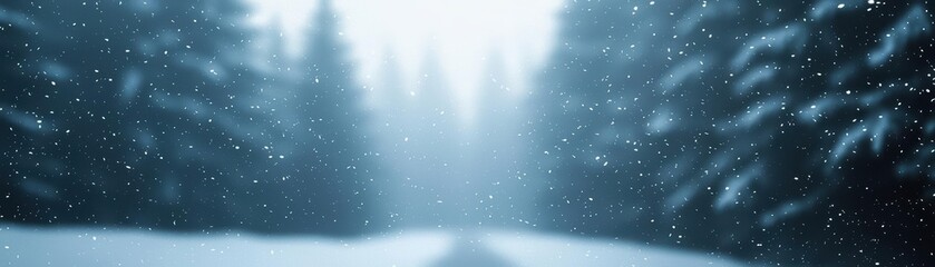 Obraz premium Serene snowy forest scene with trees shrouded in mist, creating a tranquil winter atmosphere.