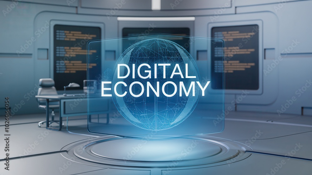 Aufkleber futuristic digital economy concept featuring a high tech global business and financial intelligence 
